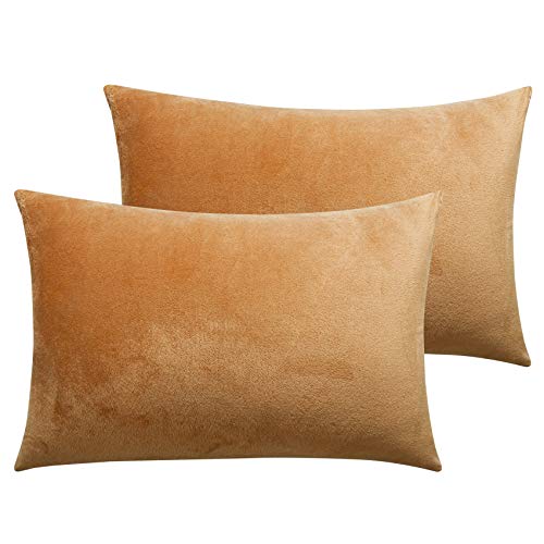 Image of NTBAY Zipped Velvet Toddler Pillowcases, 2 Pack Cozy Luxury Flannel Plush Travel Pillow Cases, 13x18 Inches, Camel