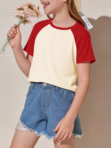 Image of Imily Bela Kids Girls T Shirts Casual Raglan Short Sleeve Crewneck Color Block Summer Tees 5-14 Years