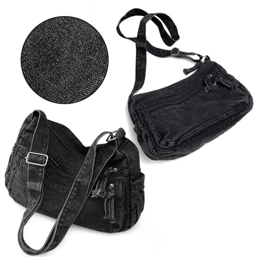 Image of ALUSBELL Large Denim Tote Bag for Women Lightweight Denim Purses Jean Shoulder Bag Retro Crossbody Handbags