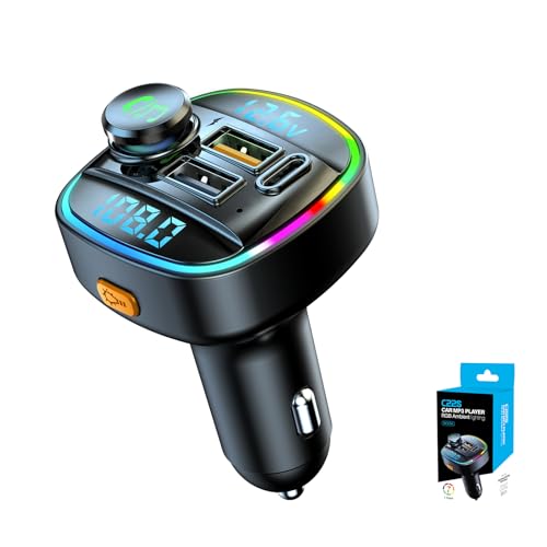 EAHOSUCC USB C Bluetooth Adapter for Car, Aux Wireless FM Radio Transmitter Fast Charger Type C with USB Port Charger Compatible for Hands-Free Call Car(C22S-B)