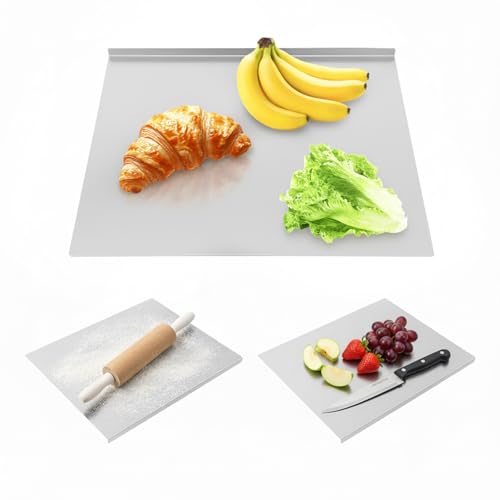 Tabla de corte de acero inoxidable de 60 x 50 cm, antideslizante con forma en L para encimeras, ideal para cortar carne, verduras, frutas y amasar masas