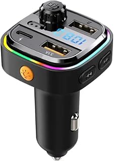 V Volt 15W+15W Multifunction Car Charger with FM and Fast Charging, LED Digital Display, Colorful Light, 3 USB-A and Type-C, FM Audio Transmission, Compatible with All Cars.