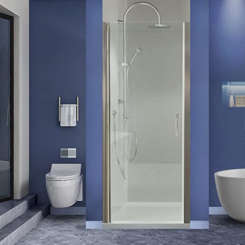 Grogro Pivot Swing Shower Door,32-33.5" W X 72" H Semi Frameless Shower Door,1/4 In Thick Clear Tempered Glass,Brushed Nickel Finish Shower Door, Glass Shower Doors Can Be Reversible Installation #TOP6