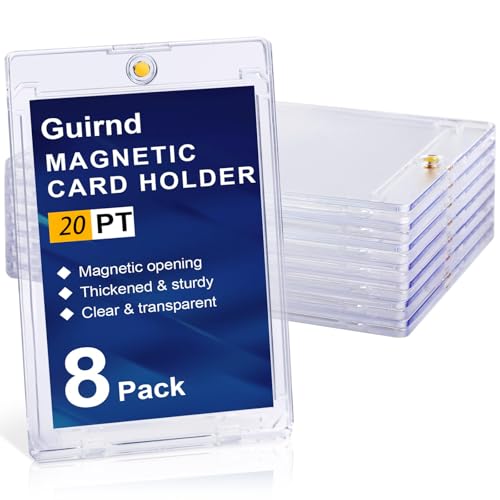 Guirnd 8 Pack Magnetic Card Holders, 20PT Plastic One Touch Card Holder for Baseball Cards, U-V Protection Trading Cards Case for Sports, Football, Games - Thin Size Display