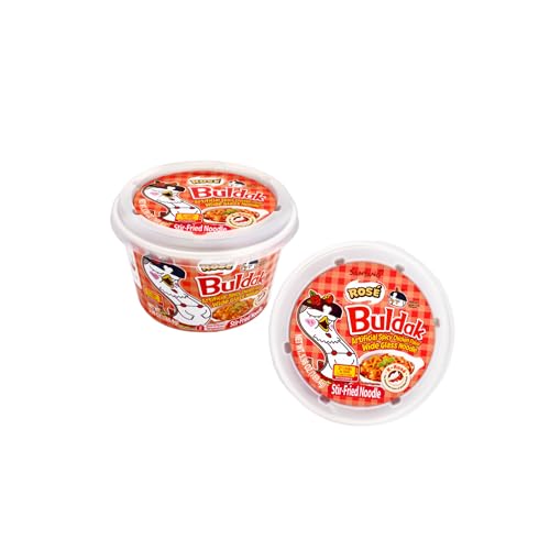 Spicy Buldak Rose Wide Flat Glass Noodle Bowl(169.4g) + Protein Puffs(50g) Assorted Challenge Box (Rose 2EA)