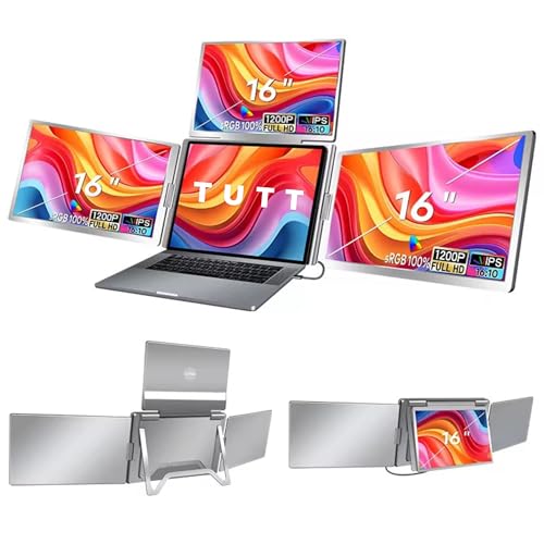 Image of TUTT 16 inch Triple Screen Portable Monitor for Laptop 12 inch-18.5 inch | Single Cable Setup | 16:10 IPS | Quad Screen Extender | Stand-Alone for Mac & Windows S788