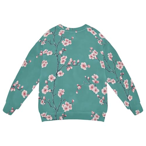 JUNZAN Safari Cherry Blossom Teal Little Kids Pullover Hoodie Fleece Sweatshirt With Hoodie Party 4T2