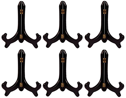 Creative Hobbies® Deluxe Black Wood Display Stand Plate Holder Easels, 8 Inch Tall, Wholesale Box of 6 Stands