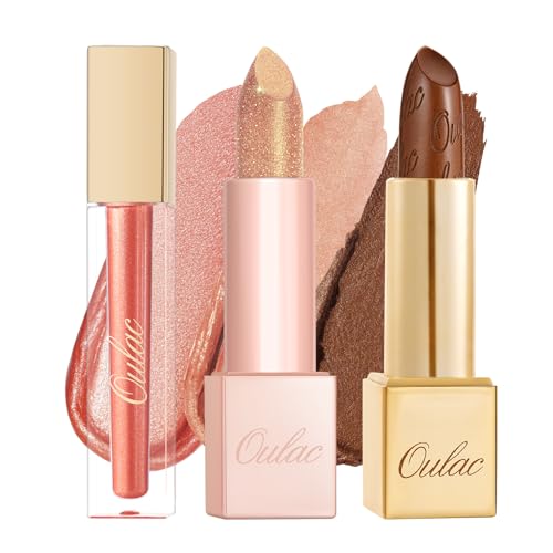 OULAC Brown Orange Metallic Lip Gloss Kit – Shimmer & High Pigment, Long Lasting Moisture Lip Gloss Set, Creamy Texture & Hydrating with Shea Butter, Vegan & Clean Beauty Formula MD03+PG13+MSD08(3pcs)