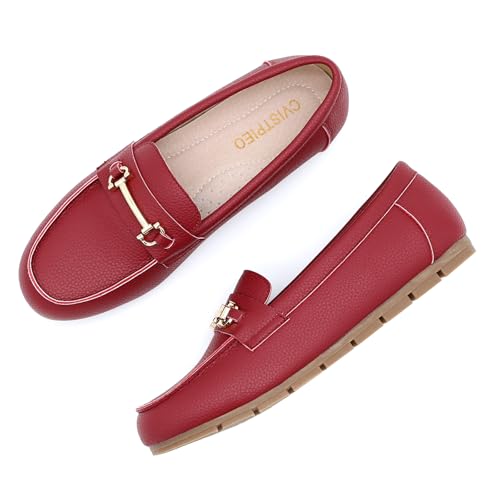 Image of Genuine Leather Loafers for Women Driving Moccasins Business Casual Work Shoes Comfortable & Lightweight Womens Dress Flats Slip On Shoes