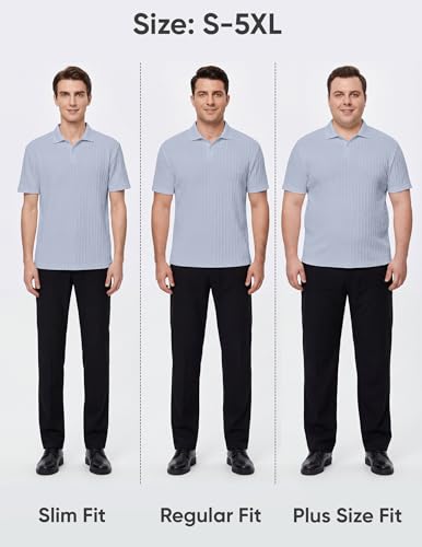 Image of JMIERR Mens Casual Polo Shirt Summer Short Sleeve Vacation Button Beach Knit Stretchy Golf Shirts