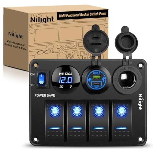 Nilight 4 Gang Rocker Switch Panel Toggle Power Control 12V 24V Pre-Wired
