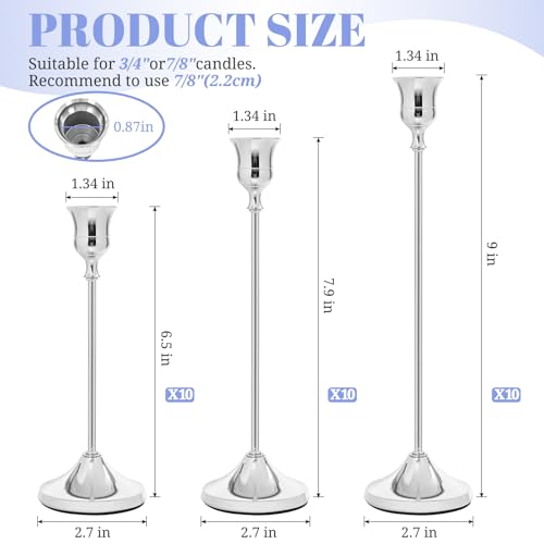 Candlestick Holders 30 PCS, Metal Taper Candle Holder, Silver Candle Holders for Pillar Candles, Vintage Dining Table Centerpiece Decorations for Wedding Party Christmas Halloween Decor by REWOMC - Image 2