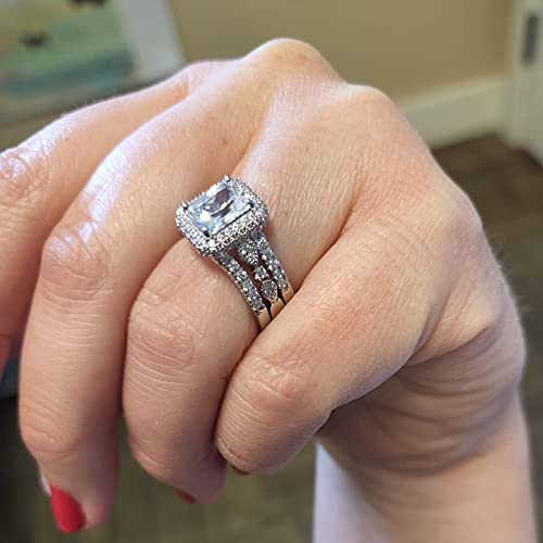 Newshe 2.78Ct Wedding Band Bridal Ring Enhancer Engagement Ring Set For Women 925 Sterling Silver Radiant White Gold 5A Cz Size 5-10 (A Radiant-White, 7) #TOP7