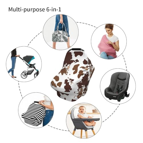 Image of Cow Print Brown Western Baby Stuff Car Seat Cover for Baby,Mom Nursing Breastfeeding Covers,Multi-Use Car Seat Canopy Carrier Cover,Newborn Shower Gift for Boys Girls