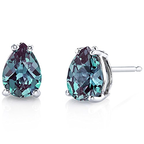 Peora Created Alexandrite Earrings for Women 14K White Gold, Classic
