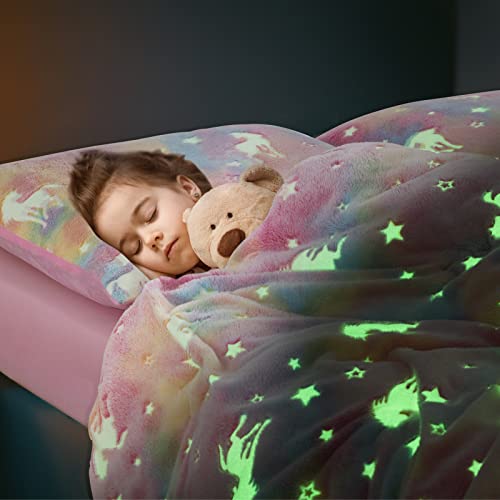 Royalay Kids Glow In The Dark Comforter Set7 Pieces Bedding Set Full Size For Teenage Girls And Kids, Pink Rainbow Starry Night Super Soft Down Alternative Comforter With Sheets Bed In A Bag (Full) #TOP5