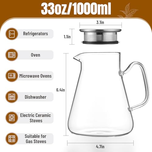 Image of Baalaka Glass Teapot with Infuser, Stovetop Glass Tea Kettle, 33oz /1000ml