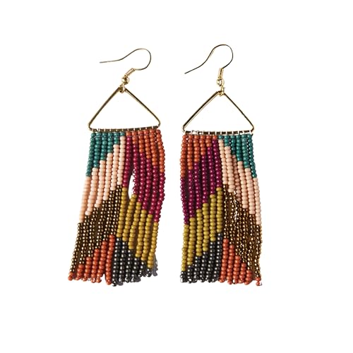 INK+ALLOY Beaded Earrings for Women Dangling, Whitney Medium Fringe Statement Boho Earrings, Hypoallergenic Handmade Jewelry for the Modern Bohemian, 3.25-Inch Length