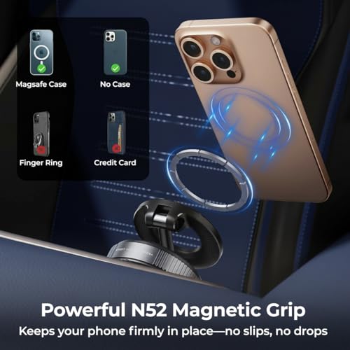 Image of pTron Dockit 360 Magnetic Car Mobile Holder, Strong Vacuum Suction, Universal Car Mount for Dashboard, Gym, Mirror, Compact, Foldable, Rotatable Mobile Stand Compatible with All Smartphones (Black)