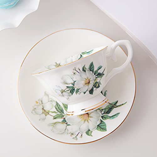 Porcelain Tea Cup And Saucer Kitchenexus Vintage Ceramic Tea Cup With Gold Trim Elegant Floral Tea Cup And Saucer With Matching Spoon British Tea Cup Coffee Cup Set (8.11Oz/230Ml) #TOP5