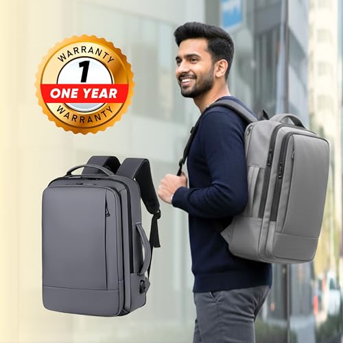 Image of KARRIER Expandable Laptop Backpack | Padded Laptop Compartment, Spacious Multi-Compartment Storage, Stylish Multifunctional Unisex Bag for Office, College, Travel & Everyday Use