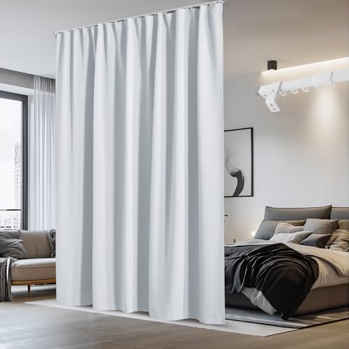 NICETOWN Room Divider Curtain Set with Ceiling Track, Room Darkning Ceiling Track Floor Curtain for Living Room Privacy, Thermal Insulated Drape for Office & Patio, W100 xL84, 1 Panel, Off White
