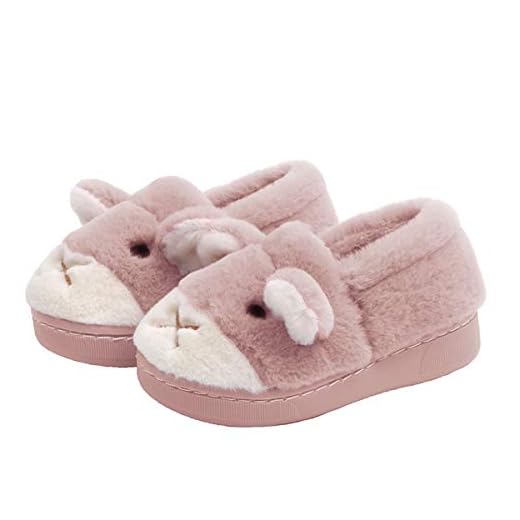 DEBAIJIA Småbarn skor 1-5T baby första promenad barn tofflor mjuk sula halkfri bomull söt hare, - Rosa björn - 28 EU
