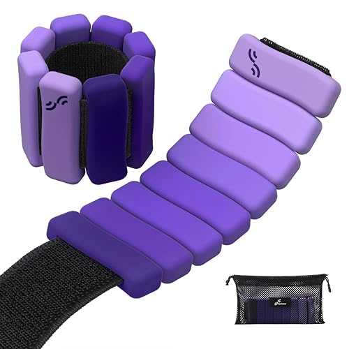 Sportneer Wrist & Ankle Weights for Women & Men Set of 2 (1LB/2LB Each) - Soft Silicone Arm & Leg Weights for Pilates Yoga Walking Barre Home Workout Water Aerobics(Halo Violet 1 LB x 2)