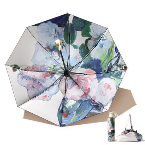 Maibar Sun Umbrella for Women UPF 50 SPF 50 Umbrellas UV Protection Compact Folding Small Lightweight Umbrella (White Rose)