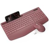 Wireless Keyboard and Mouse Combo - Full-Sized Ergonomic Keyboard with Wrist Rest, Phone Holder, Sleep Mode, Silent 2.4GHz Cordless Keyboard Mouse Combo for Computer, Laptop, PC, Mac, Windows -Trueque