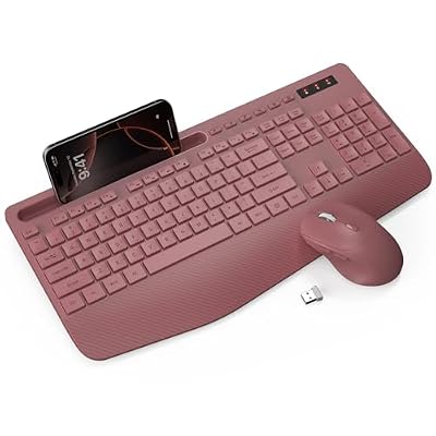 Wireless Keyboard and Mouse Combo - Full-Sized Ergonomic Keyboard with Wrist Rest, Phone Holder, Sleep Mode, Silent 2.4GHz Cordless Keyboard Mouse Combo for Computer, Laptop, PC, Mac, Windows -Trueque