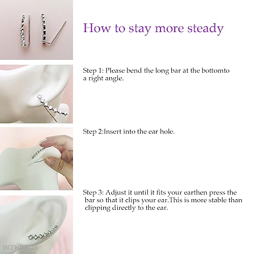 925 Sterling Silver Ear Cuffs Sparkling 7 Crystals Ear Crawler Earrings Cubic Zirconia Climber Cartilage Ear Wrap Hypoallergenic Earring for Women3