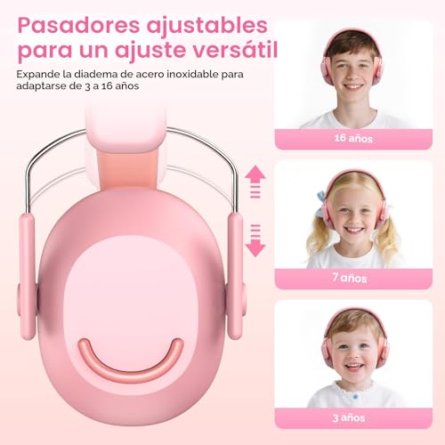 Miniatura 3 de Link Dream Cascos Antiruido Niños, Cascos Insonorizacion Para Estudiar 30db Snr, Protección Auditiva Niños Cascos Insonorizados Para Autistas, Viajes, Conciertos, Fuegos, Rosa, 1 Pieza