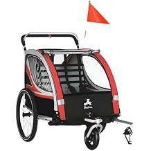 Aosom 2-in-1 Walk/Ride Child Baby Bike Trailer for Kids 2 Seater, High-Visibility Bike Stroller for Toddler Wagon, Weather-Strong Double Bicycle Trailer Accessory