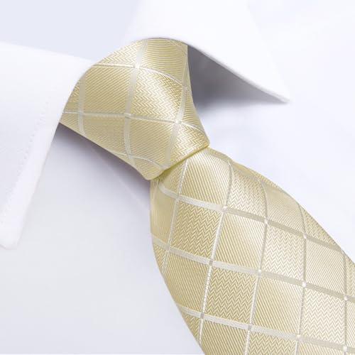 Image of DiBanGu Mens Silk Plaid Tie and Pocket Square Set | Elegant Silk Formal Tie Set, Woven Check Necktie and Cufflinks Tie Clip Set, Perfect for Wedding Party, Comes in Gift Box