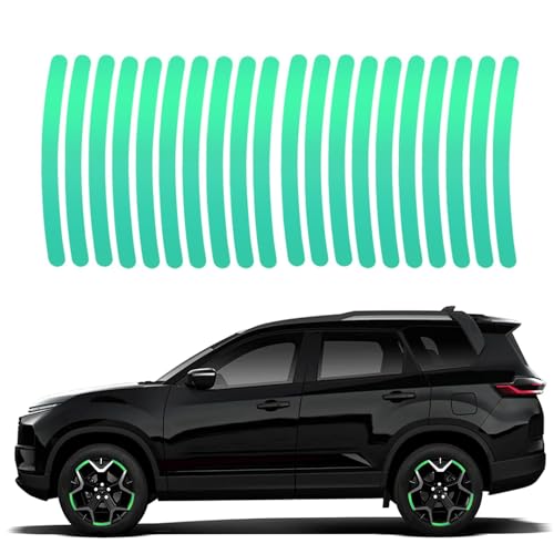 Image of Car Tyre Rim Reflective Stickers for Cars & Bikes, Night Visibility Warning Wheel Trim Safety Reflector Strips Waterproof Night Visibility Self Adhesive Universal Fit (Pack of 20, Neon)