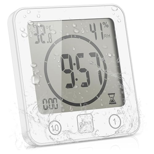 Ourleeme Reloj De Ducha A Prueba De Agua Diario, Cuarto De Baño Ducha Temporizador Alarma Temperatura Humedad Pantalla Control Táctil Reloj De Cuenta Regresiva Blanco