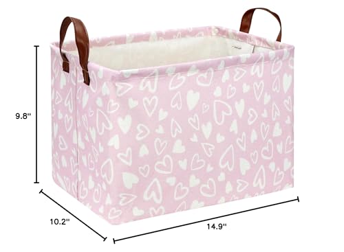 Image of Rectangle Pink Gift Basket Empty with for Kids,Pink Valentine Bakset,Cute Organizer Toy Bin,Gift Basket for Girls /Kids(Pink & White Heart)