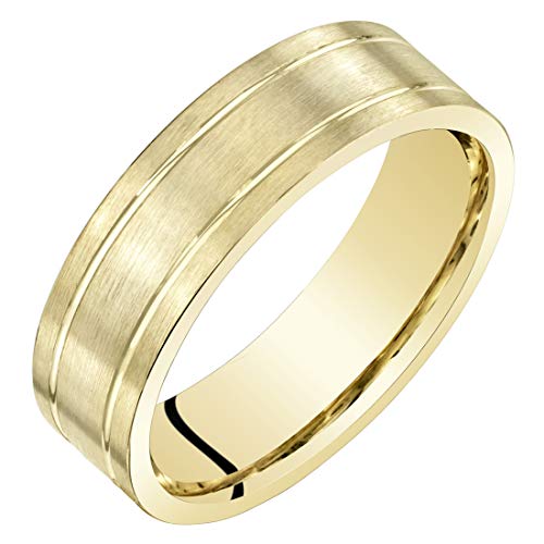 PEORA Men's 6mm 14K Yellow Gold Wedding Ring Band for Men Classic Brushed Matte, Comfort Fit, Size 8.5, Real 14K Gold, Premium, Durable w/Jewelry Box, Gifts for Men, For Gifts & Everyday Wear