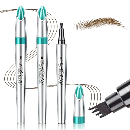 Eyebrow Pencil Eyebrow Microblading Pen 4 Point Brow Pen Lift & Brow Pencil Snatch, Eye Makeup Long-Lasting Waterproof Natural Eyebrow Hair (2 PCS (Light Brown))