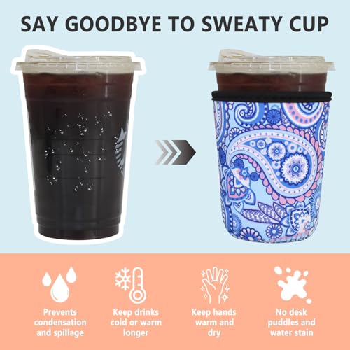Image of 3 Pack Reusable Iced Coffee Sleeves - Xumbtvs Insulator Sleeve for Cold Beverages, Neoprene Coffee Cup Holder (Retro1)