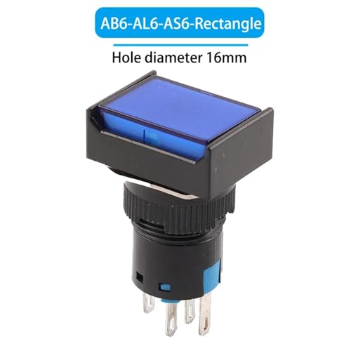 Interruptor de botón de 16mm azul rectangular con enclavamiento de 3 pines 3A 250V 2