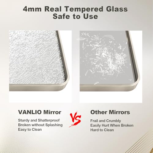 20x30 Inch Brushed Nickel Bathroom Mirror, Brushed Silver Metal Framed Wall Mirror, Rounded Corner Rectangle Modern Vanity Mirror, Tempered Glass, Anti-Rust, Shatterproof (Horizontal/Vertical) - Image 6