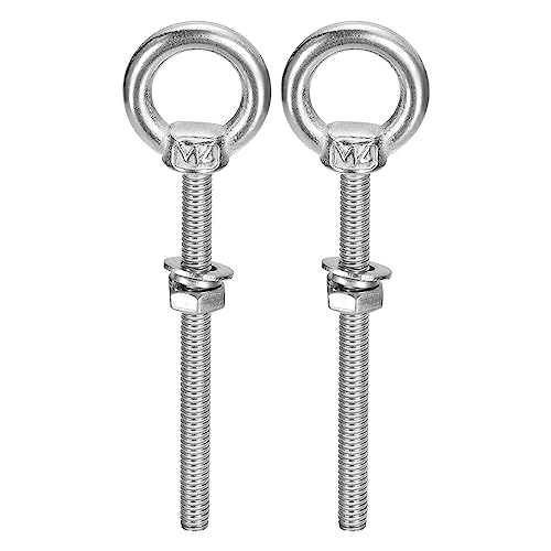 Image of uxcell Lifting Eye Bolt, 2 Sets M4x50mm Eye Bolt with Nut Washer 304 Stainless Steel Shoulder Lifting Ring Eye Bolt for Hanging Item