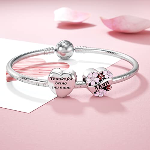 Jiayiqi Gift For Mom, Mom Charms For Pandora Charms Bracelet Thanks For Being My Mum Sterling Silver Daisy Ladybug Love Charms Bead Mothers Day Christmas Birthday Gifts For Mother From Daughter Son #TOP1