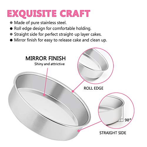 6 Inch Cake Pan Set of 2, E-far Stainless Steel Round Smash Cake Baking Pans, Non-Toxic & Healthy, Mirror Finish & Dishwasher Safe by E-far - Image 3