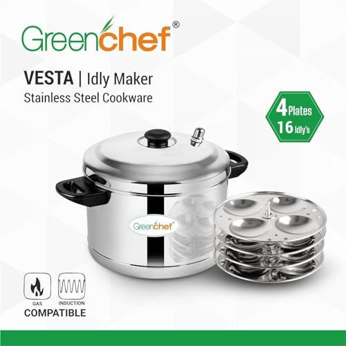 Image of Greenchef Vesta Stainless Steel Induction Bottom Idly Maker (Idli Cooker, 4 Plates, 16 Idli)