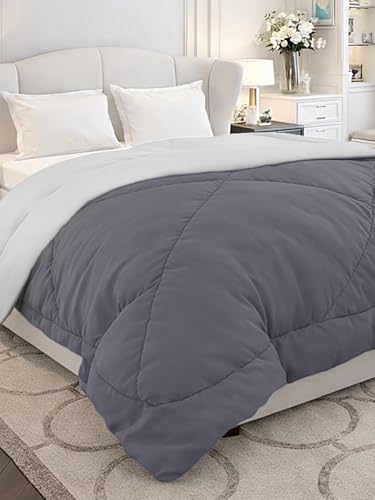 Image of Monte Carlo Polyester Comforter Double Bed | 200 GSM Lightweight & Reversible | Soft Quilt for Mild Winter | Easy Care All Season Comforter (Charcole) | 87 x 94 Inches
