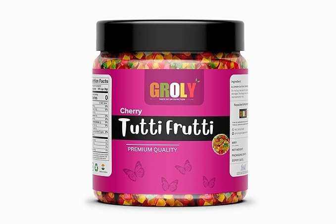 Groly Organic Tutti Frutti for Cake 400 GM | Tuti Fruti | Cherries | Cherry (400g)-image-42